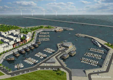 Bâtiment, habitat, maison flottante autonome pour aménagement de marina et port de plaisance