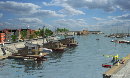 Bâtiment, habitat, maison flottante autonome pour aménagement de zone humide et inondable, port, marina