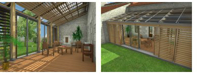 Projet d'atrium, structure passive pour l'habitat, apport d'énergie solaire pour le chauffage, la ventilation et la climatisation